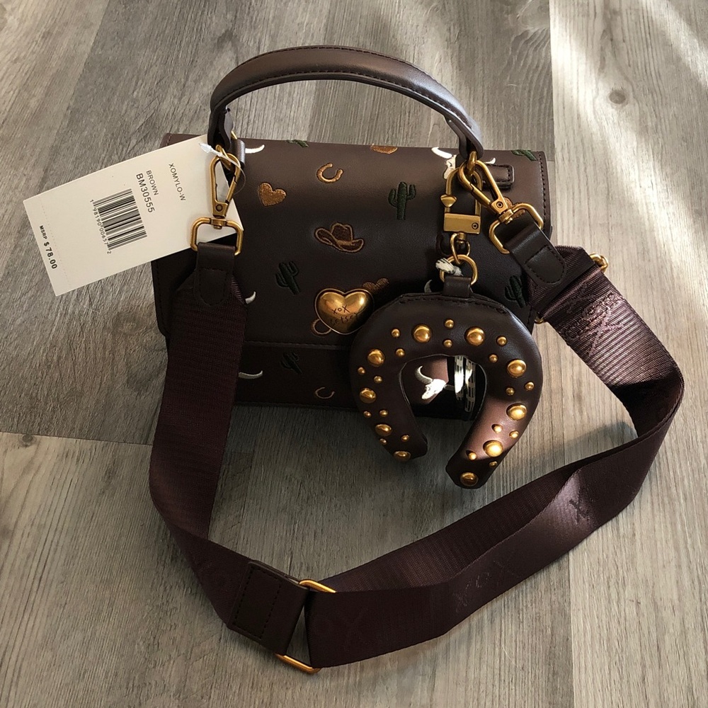 Betsey Johnson Brown Embroidered Western Icons Top Handle Crossbody Bag NWT - Picture 1 of 16